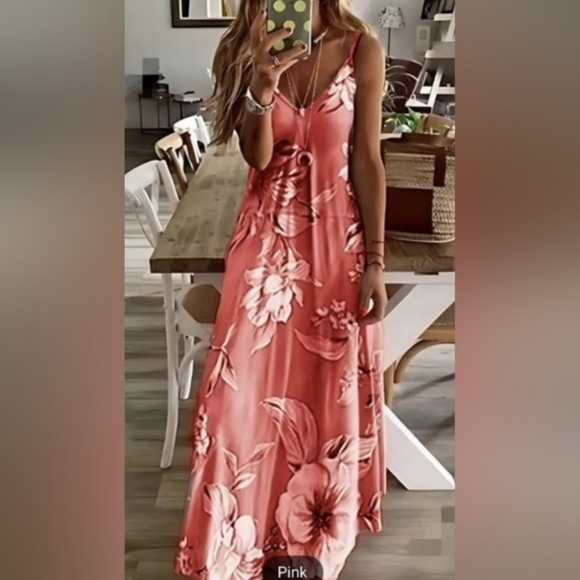 Women's Floral Pink Spaghetti Strap Dress Size XXL/14 - Picture 7 of 12
